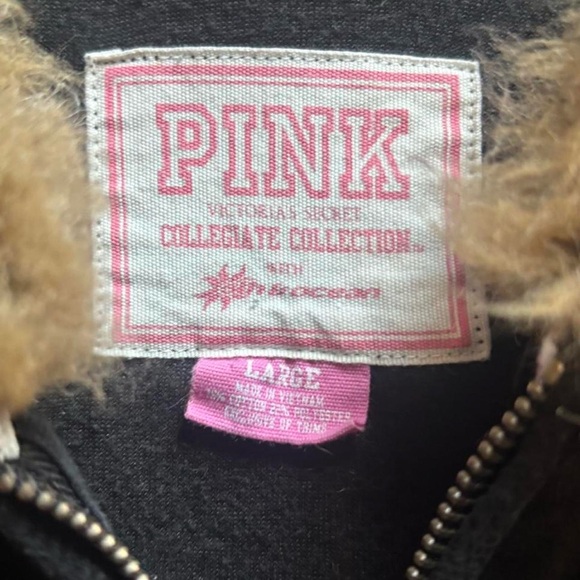PINK Victoria's Secret Black Hoodie with Brown Fur Trim - Picture 5 of 5